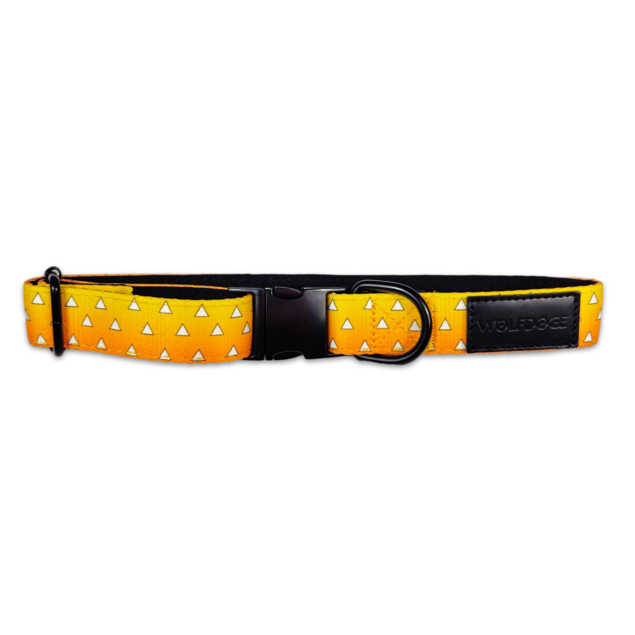 Urokomon Collar | Padded Dog Collar | Geometric Anime Dog Collar | Japanese Orange & Yellow Triangle Pattern