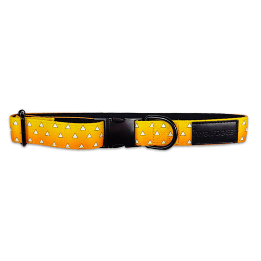 Urokomon Collar | Padded Dog Collar | Geometric Anime Dog Collar | Japanese Orange & Yellow Triangle Pattern
