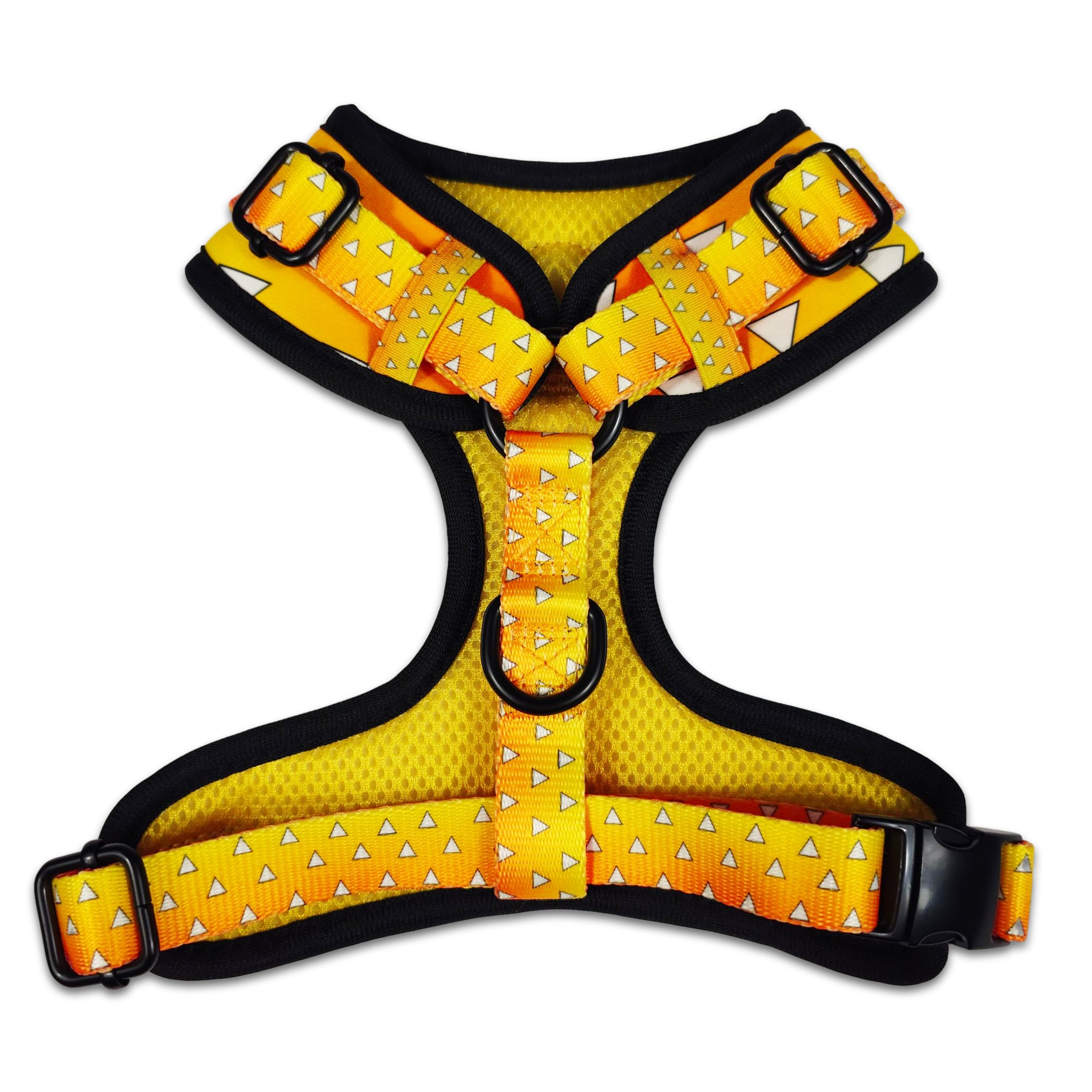 Urokomon Harness | No-Pull Dog Harness | Japanese Anime Pet Harness | Orange & Yellow Triangle Pattern