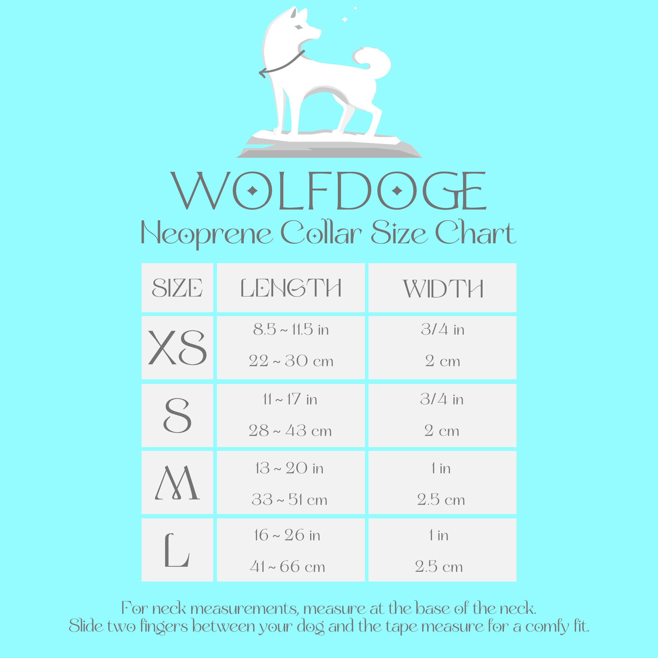 Wolfdoge Neoprene Collar Size Chart