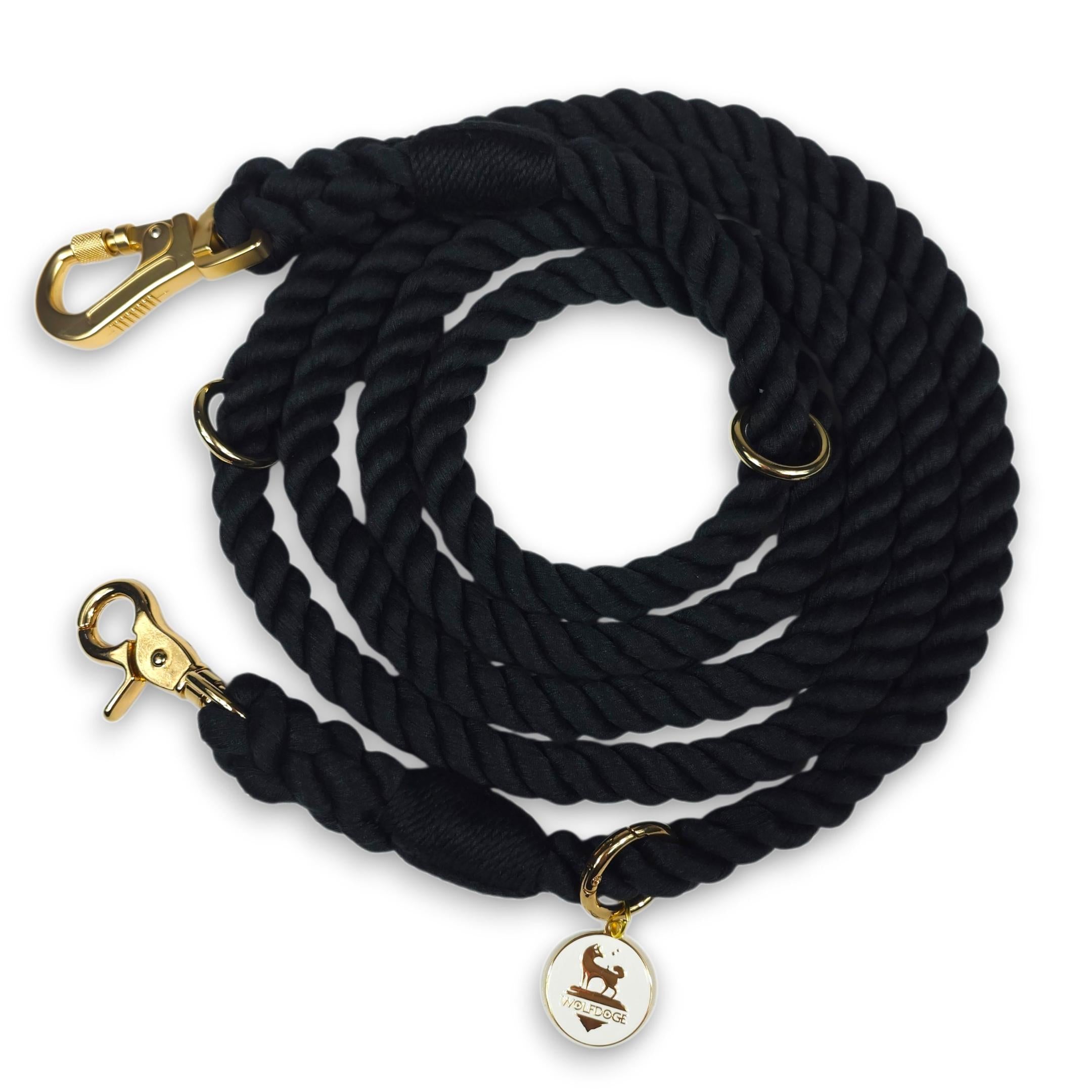 Wolfdoge 7.5 Ft Hands-Fee Rope Leash | 100% Cotton Braided Rope Dog Lead | Black