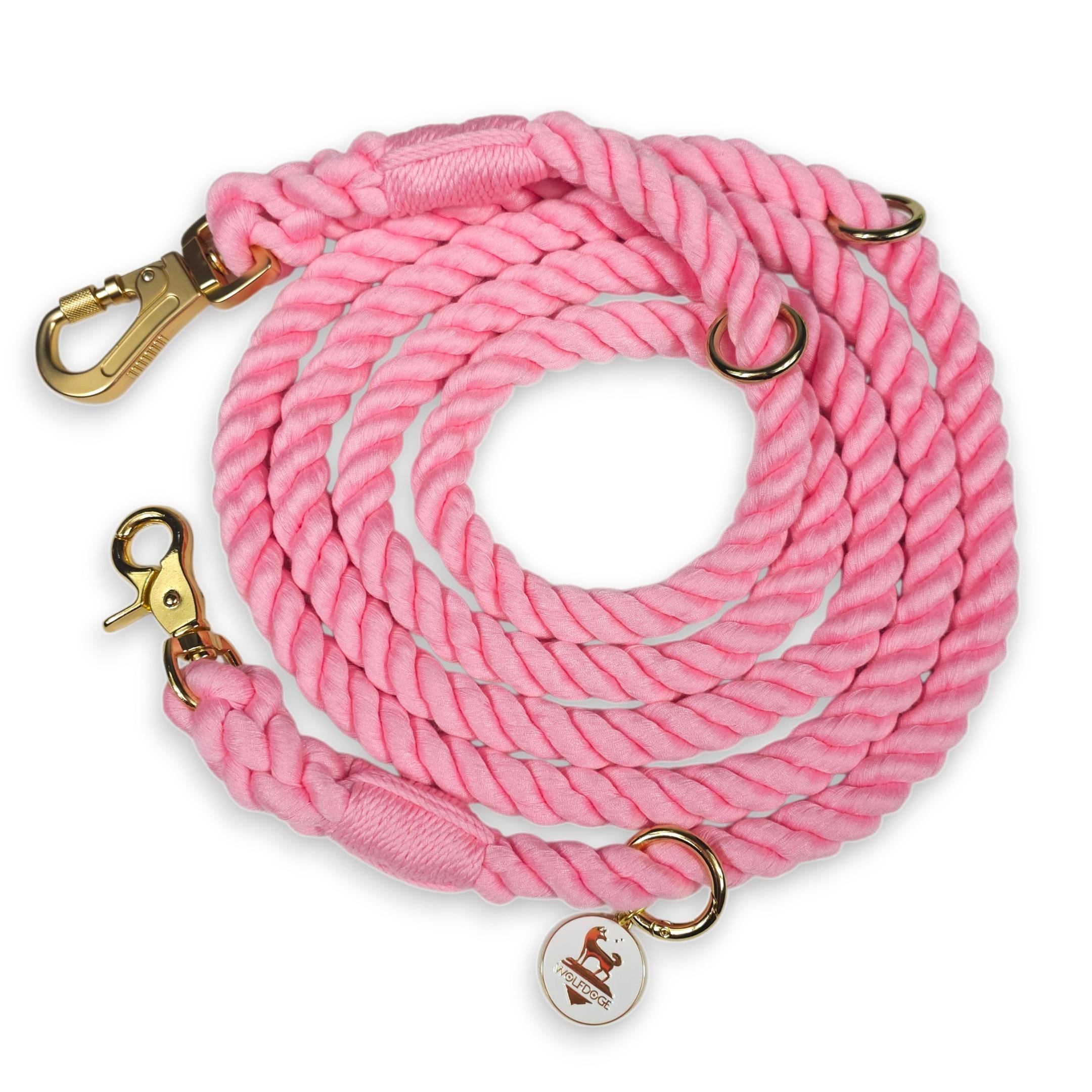 Wolfdoge 7.5 Ft Hands-Fee Rope Leash | 100% Cotton Braided Rope Dog Lead | Bubblegum