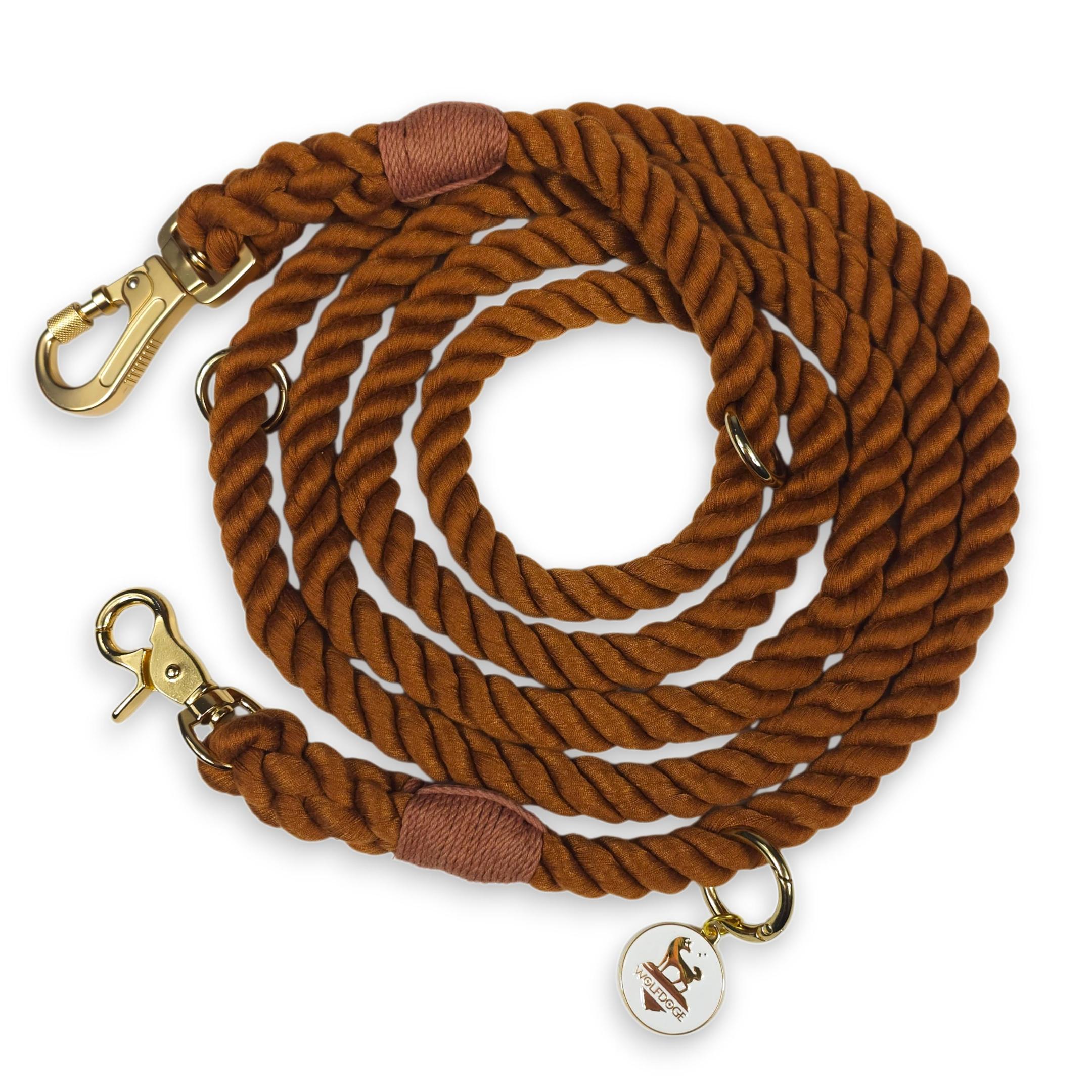 Wolfdoge 7.5 Ft Hands-Fee Rope Leash | 100% Cotton Braided Rope Dog Lead | Cinnamon