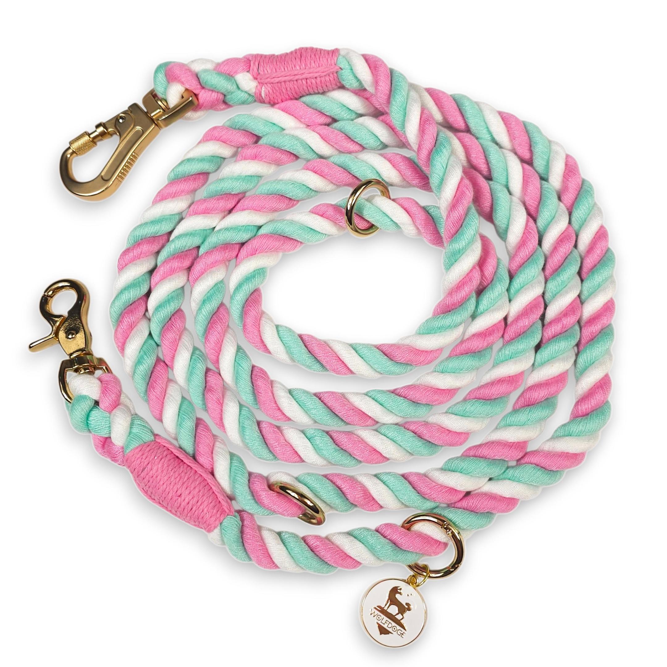 Wolfdoge 7.5 Ft Hands-Fee Rope Leash | 100% Cotton Braided Rope Dog Lead | Cotton Candy Twist