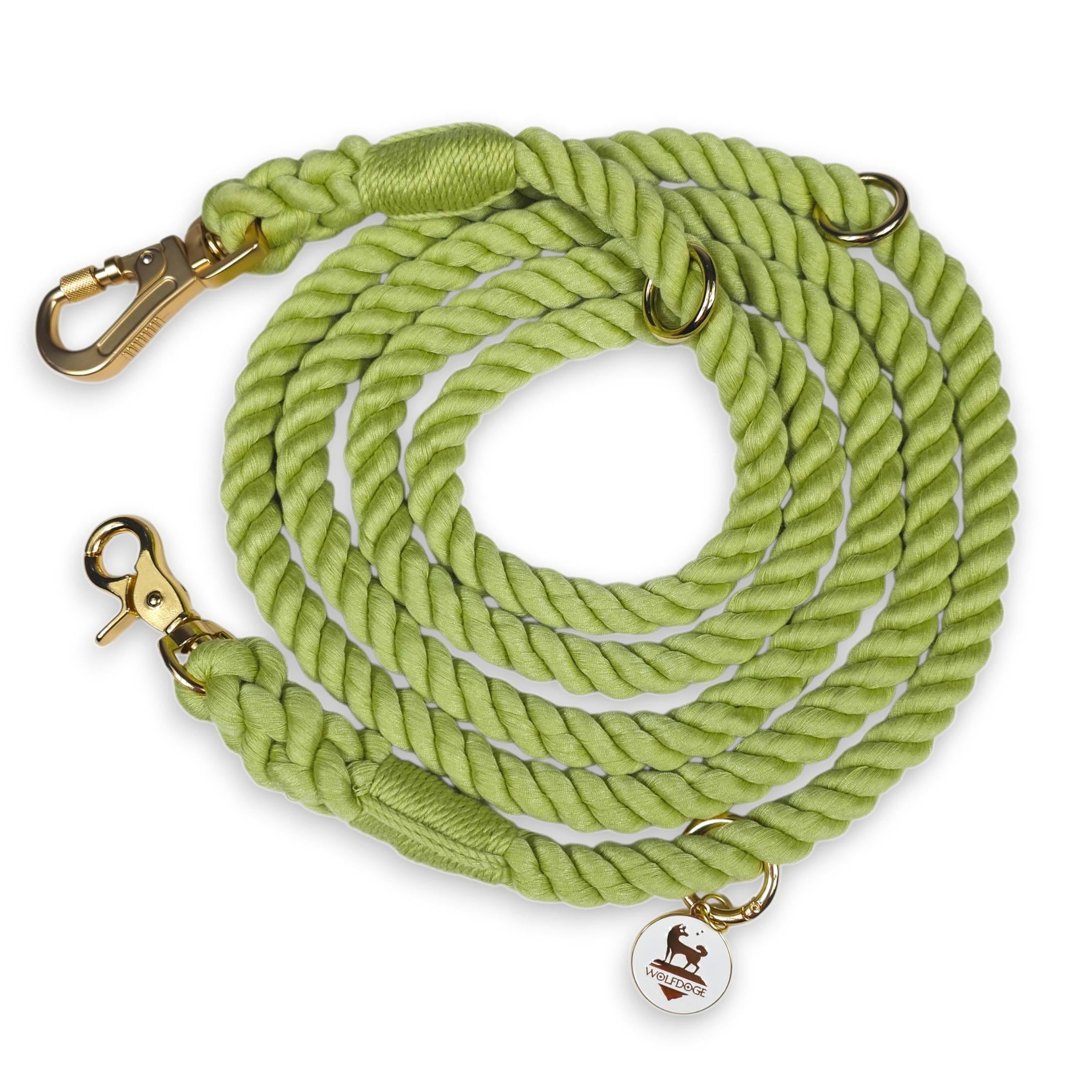 Wolfdoge 7.5 Ft Hands-Fee Rope Leash | 100% Cotton Braided Rope Dog Lead | Lime