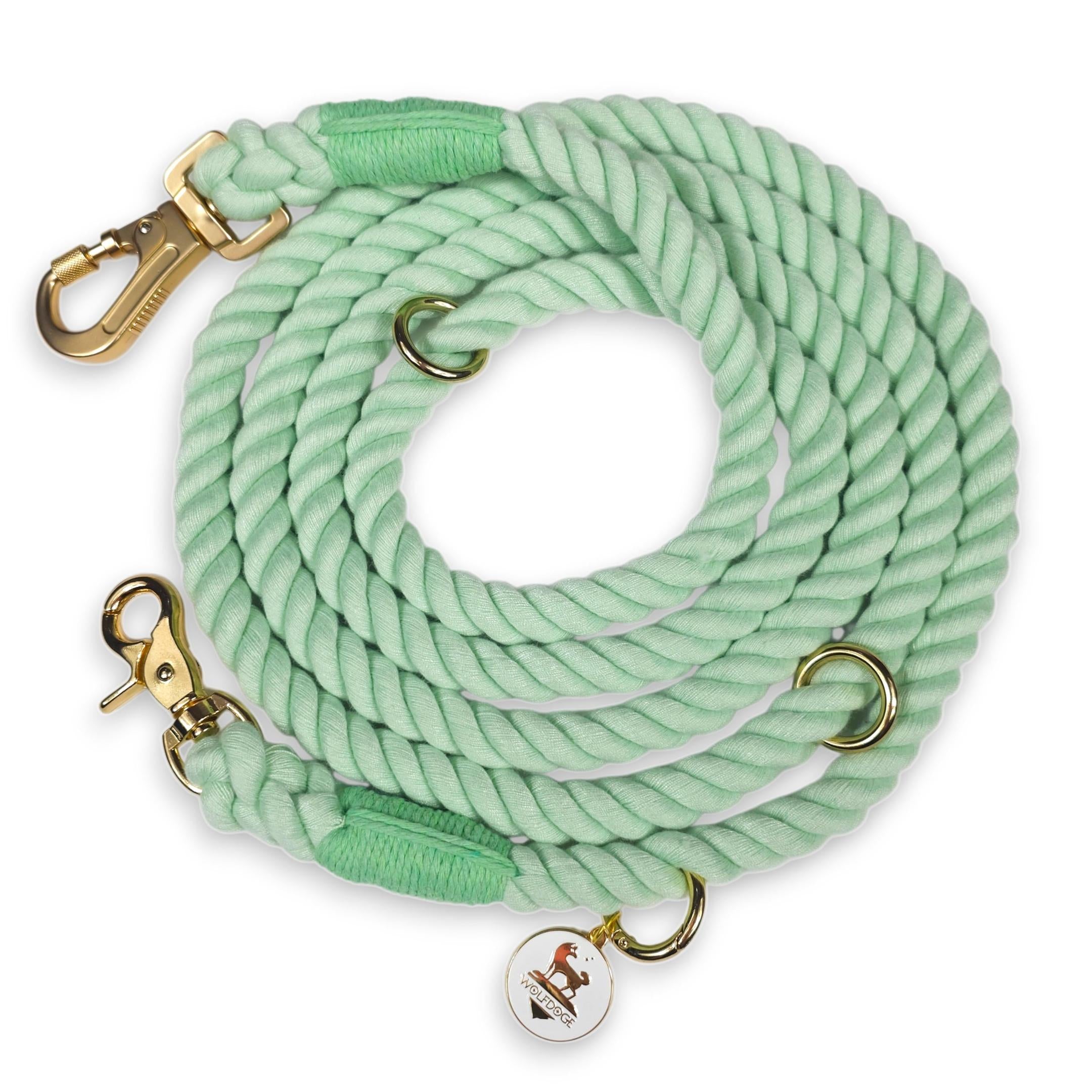 Wolfdoge 7.5 Ft Hands-Fee Rope Leash | 100% Cotton Braided Rope Dog Lead | Mint
