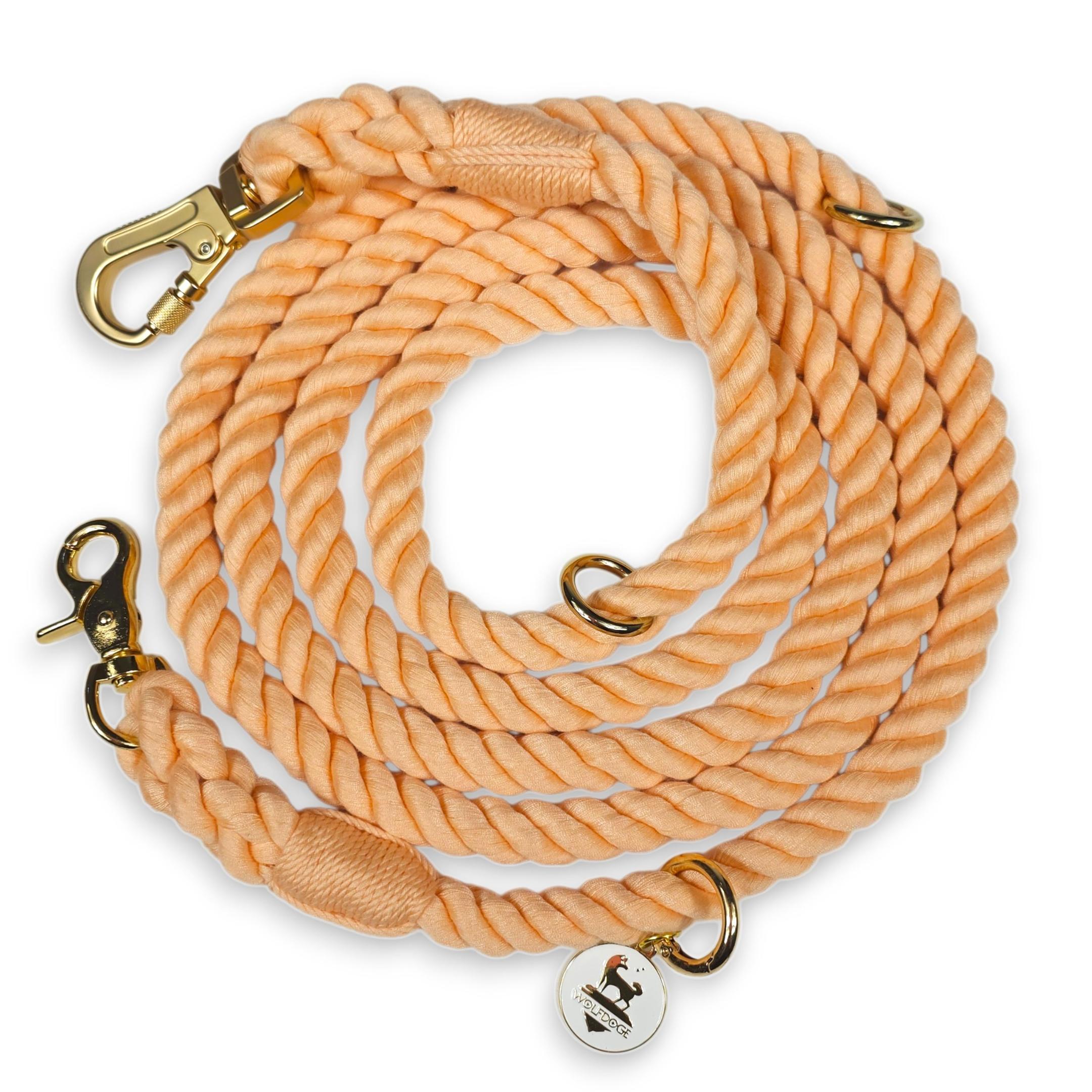 Wolfdoge 7.5 Ft Hands-Fee Rope Leash | 100% Cotton Braided Rope Dog Lead | Peach