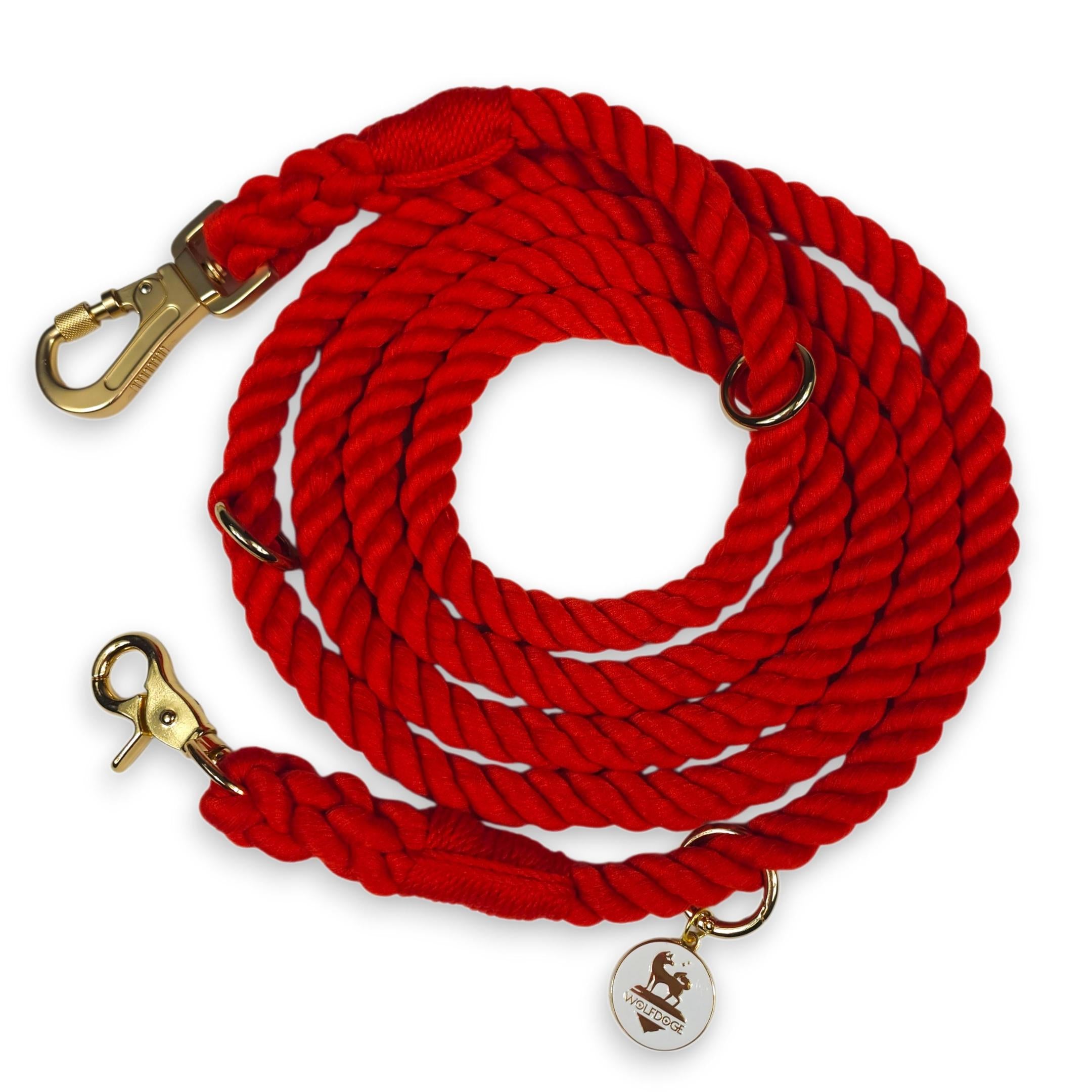 Wolfdoge 7.5 Ft Hands-Fee Rope Leash | 100% Cotton Braided Rope Dog Lead | Scarlet