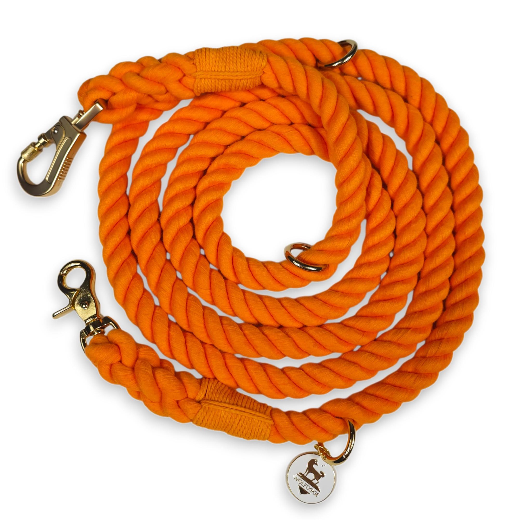 Wolfdoge 7.5 Ft Hands-Fee Rope Leash | 100% Cotton Braided Rope Dog Lead | Tangerine