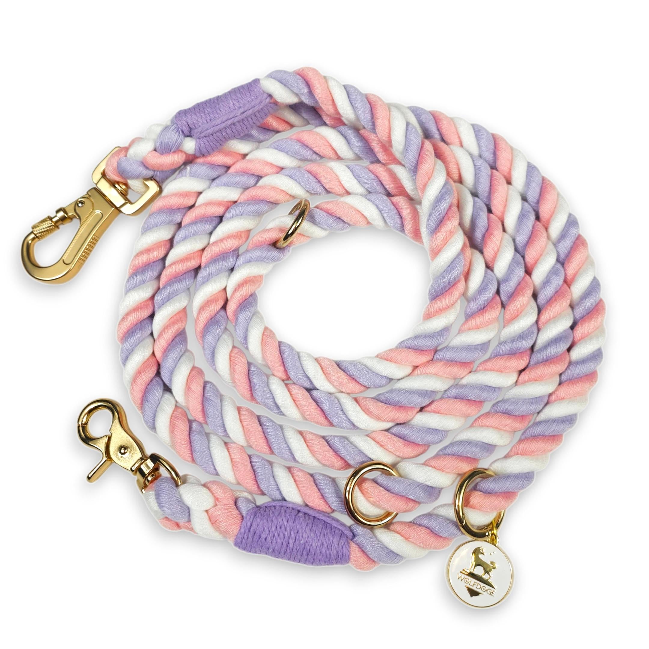 Wolfdoge 7.5 Ft Hands-Fee Rope Leash | 100% Cotton Braided Rope Dog Lead | Unicorn Twist