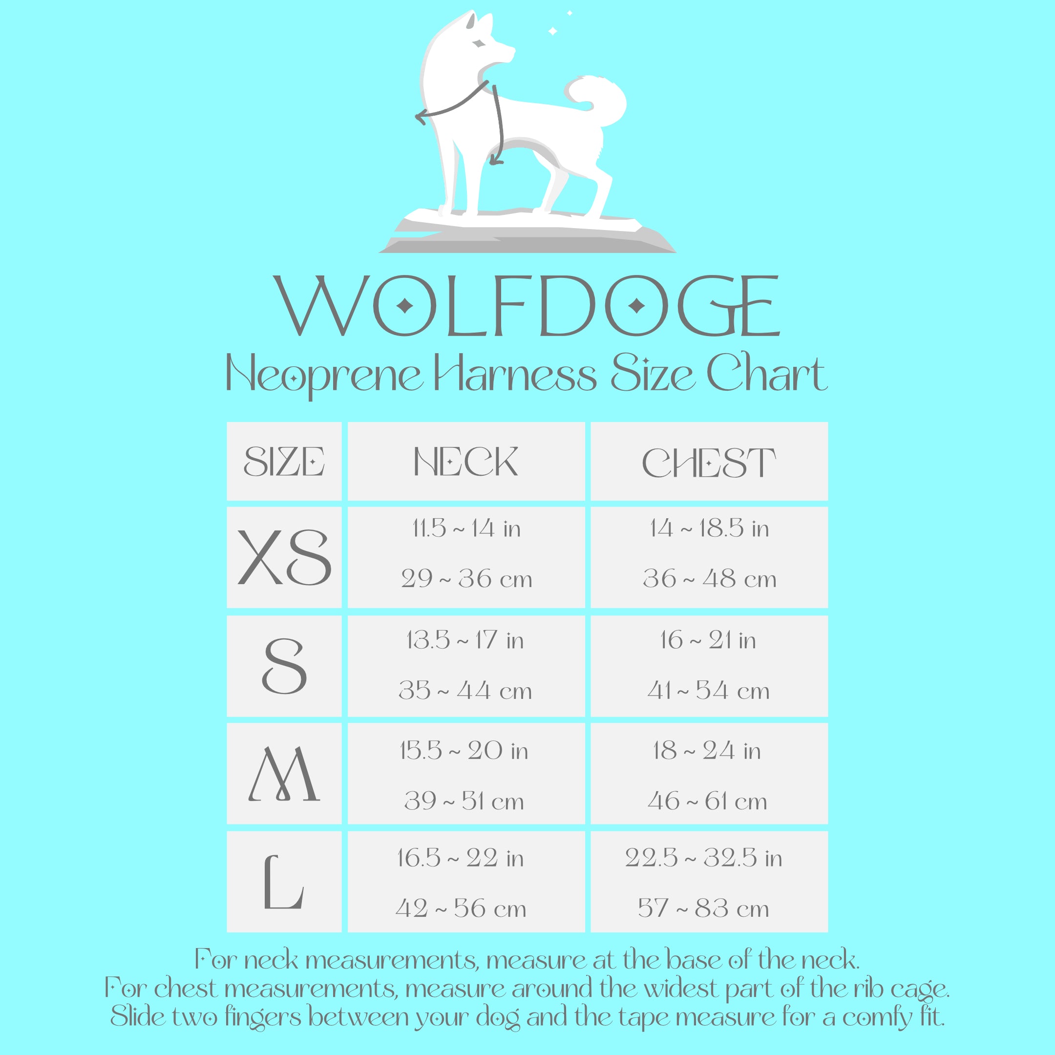 Neoprene Harness Size Chart