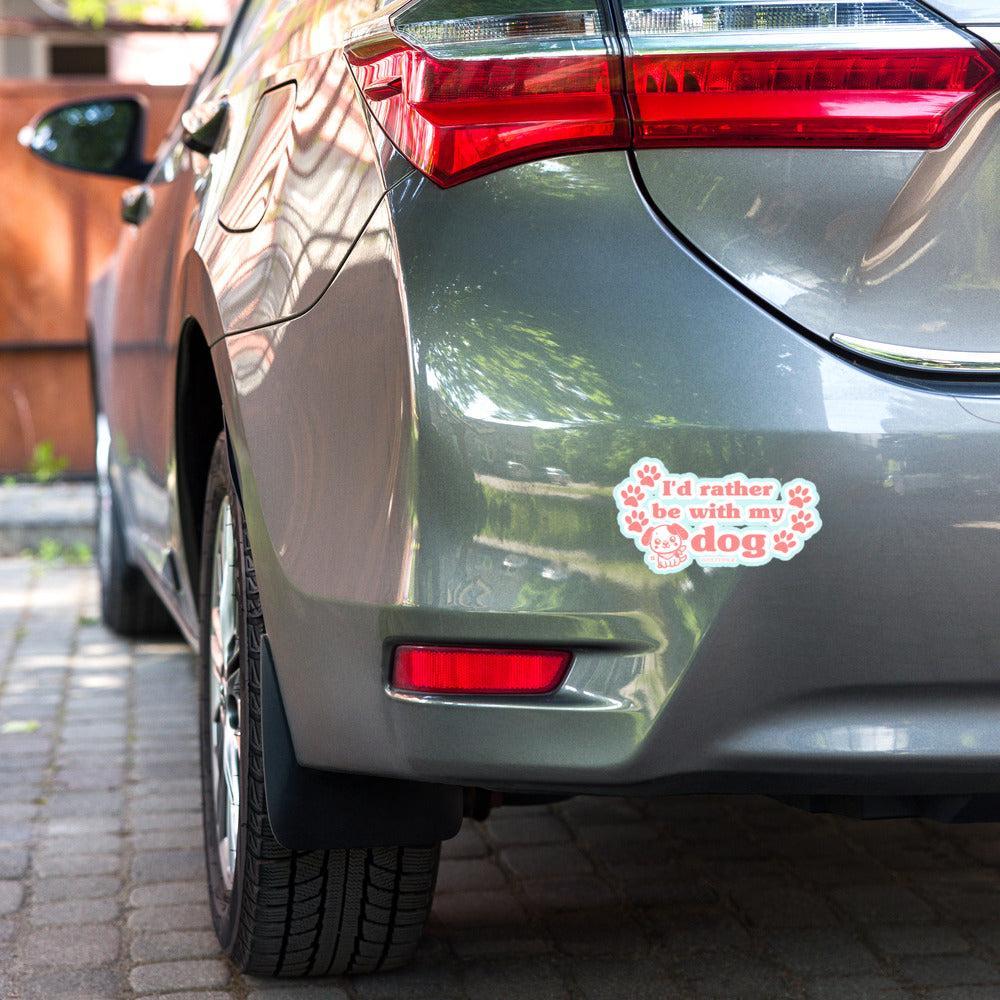 Car with a 'I'd rather be with my dog' sticker on the back